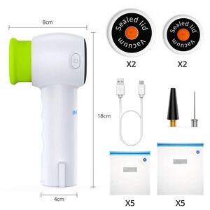 Electric Handheld Vacuum Sealer Pump Kit with Reusable Bags and Jar Lids White